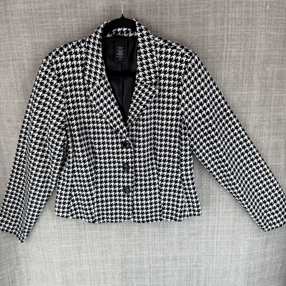 Metaphor Blazer Womens XL Black White Houndstooth Tailored Stretch Classic